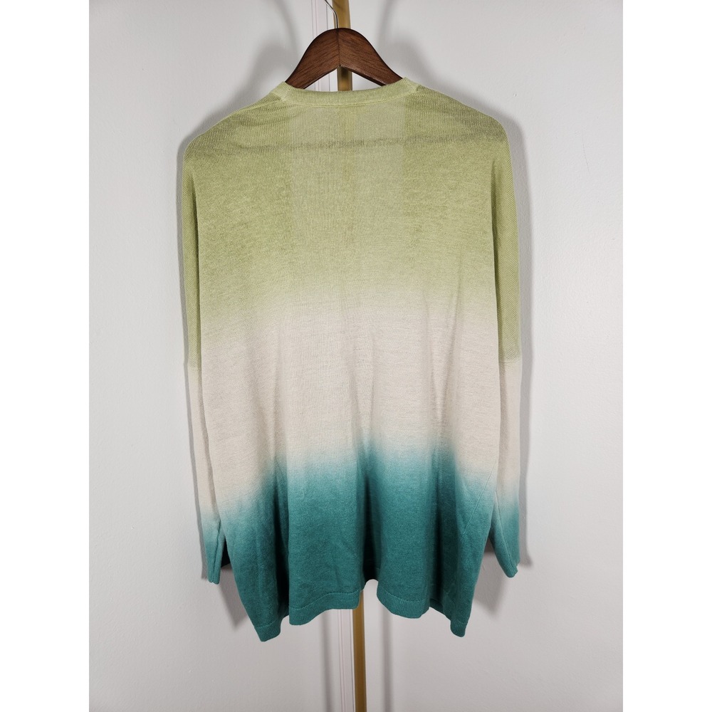Garnet Hill Blue Green Ombre 100% Linen Open Front Cardigan Long Sleeve Size M - Picture 3 of 8
